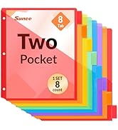 SUNEE 8 Tab Dividers with Pockets, Plastic Dividers for 3 Ring Binder, Subject Dividers with 2 Po...