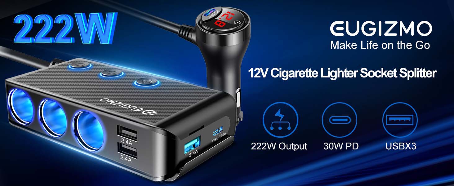 220W cigarette lighter splitter
