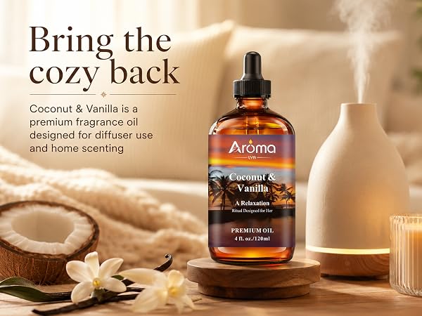 Coconut &amp; Vanilla is a premium fragrance oil designed for diffuser use and home scenting