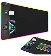 Upgraded Mouse Pad with Wireless Charging, RGB Gaming Desk Mat, 31.5"x15.7" Large XXL Desk Pad, 1...