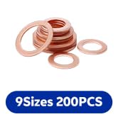 matell 200PCS 9 Sizes Metric Copper Sealing Washers Assortment Kit,Flat Washers Assortment Ki,Cru...