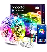 PHOPOLLO Led Lights 50ft for Bedroom Smart Work with Music sync Color Changing Led Tape 24 Key Re...