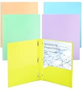 Maimis Plastic File Folders with Pockets - (5 Pack, Assorted Colors) Heavy Duty 3 Hole Two Pocket...