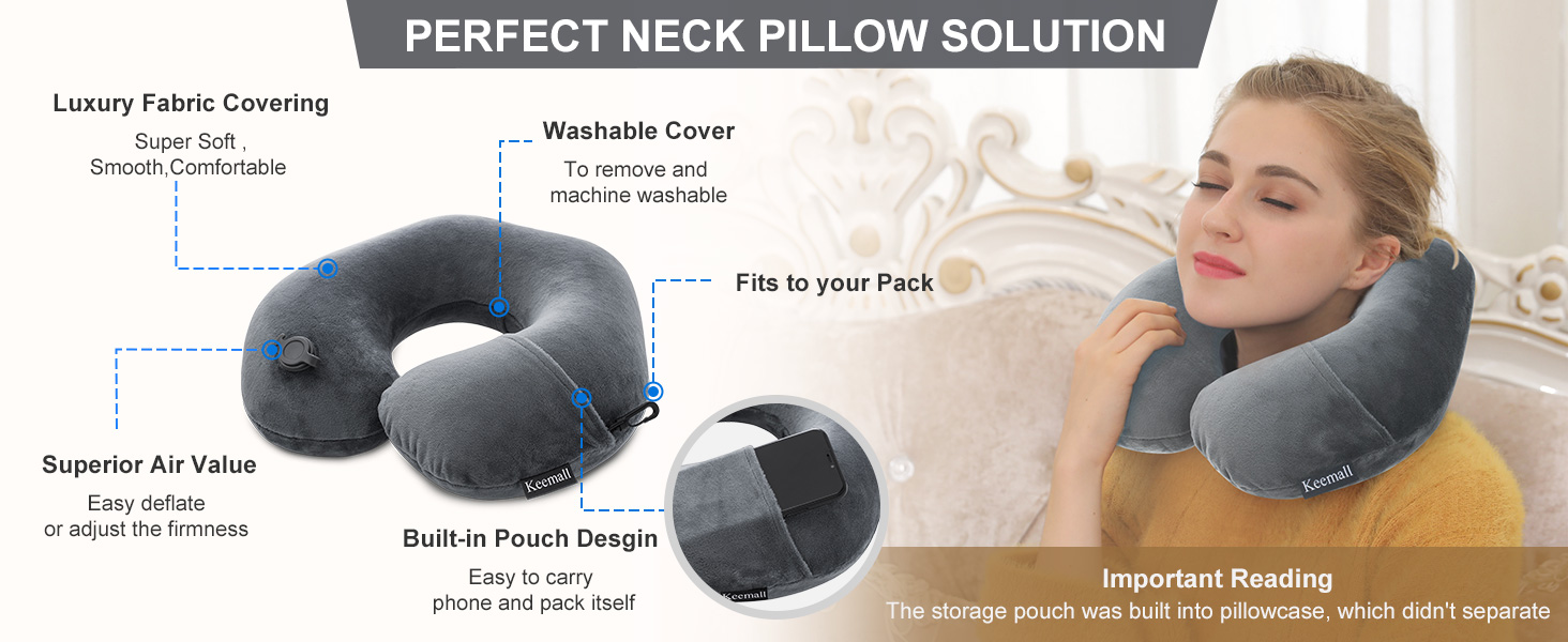 travel neck pillow 2 pack,inflatable travel pillows for airplanes