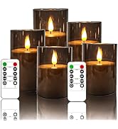 NICEME Gray Flickering Flameless Candles, Battery Operated Acrylic LED Pillar Candles with Remote...