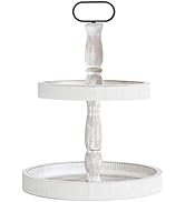 Krismax Decorative Tray - Two Tiered Tray Stand, Rustic Round Farmhouse Style Tiered Tray Decor, ...