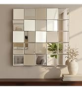 USHOWER Plash Rectangle Silver Bathroom Mirror 24"x24", 3D Square Splicing Modern Geometric Accen...