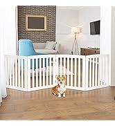 ZENY 24 Inch Pet Dog Gate, Foldable Freestanding Dog Door 4 Panel, White Wooden Z Shape Step Over...