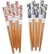10 Pairs Reusable Bamboo Chopsticks, Spring Blooming Sakura Pattern Natural Bamboo Wood Chopstick...