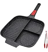 Bobikuke 3 in 1 Grill Pan for Stove Tops with Detachable Handle, Nonstick Versatile Griddle Divid...