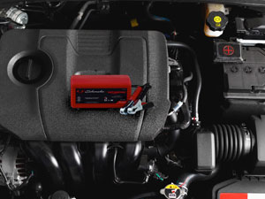 Car battery charger with reverse polarity protection, which prevents damage if clamps are reversed.