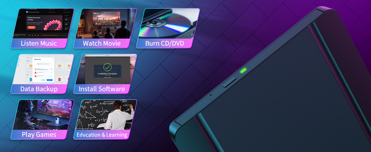 External CD/DVD Drive for Laptop, Ultra-Slim