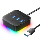 VENTION 5 Port USB Hub with RGB Light,5Gbps USB A Splitter with USB 3.2 Gen 1×Type-C,USB A 3.0×3 ...