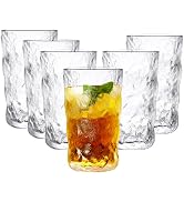 Frcctre 6 Pack Vintage Drinking Glasses, 13 oz Romantic Water Glasses Tumblers Hammered Glacier B...