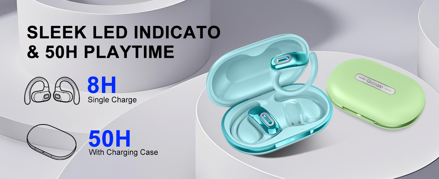 50H Playtime IPX7 Waterproof Earphones Open Ear Headphones,Bluetooth 5.4 Wireless Earbuds