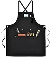 OTraki Chef Apron for Women Men Canvas Cross Back Waitress Apron with Adjustable Straps and Multi...