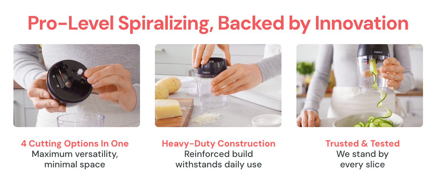 zucchini spiralizer noodle maker with four cutting options, durable build