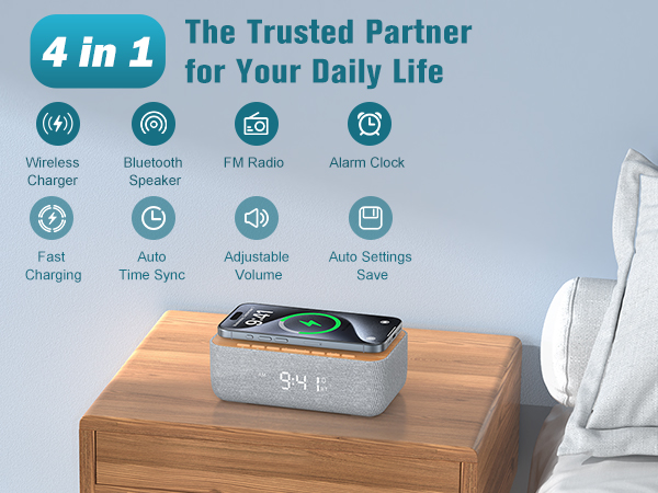 4-in-1 wireless charging radio clock