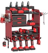 Power Tool Organizer with Charging Station, Wall Mount Garage Storage Rack with Cordless Tool Hol...