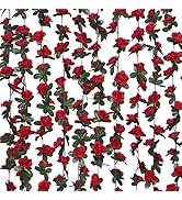 MARTINE MALL Flower Garland Rose Vines, 5 Strands 41Ft Flowers Vines for Bedroom, Rose Flower Gar...