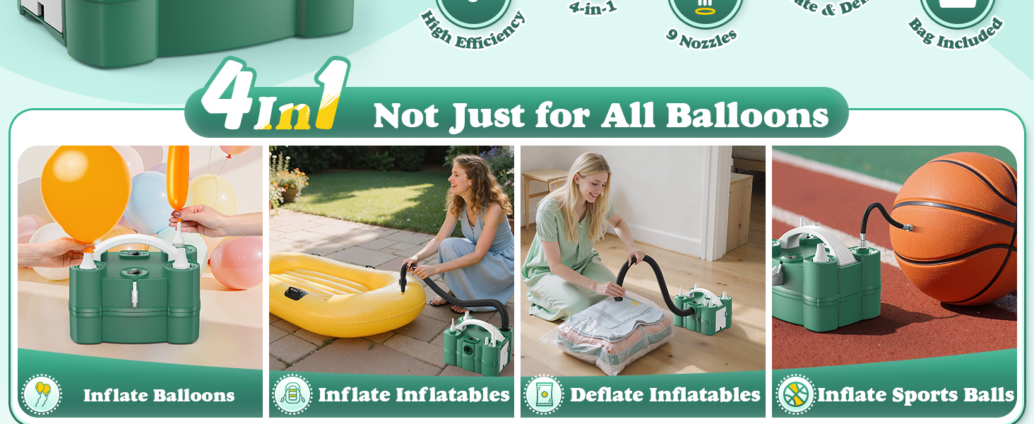4-in-1 pump for balloons, balls, inflatables