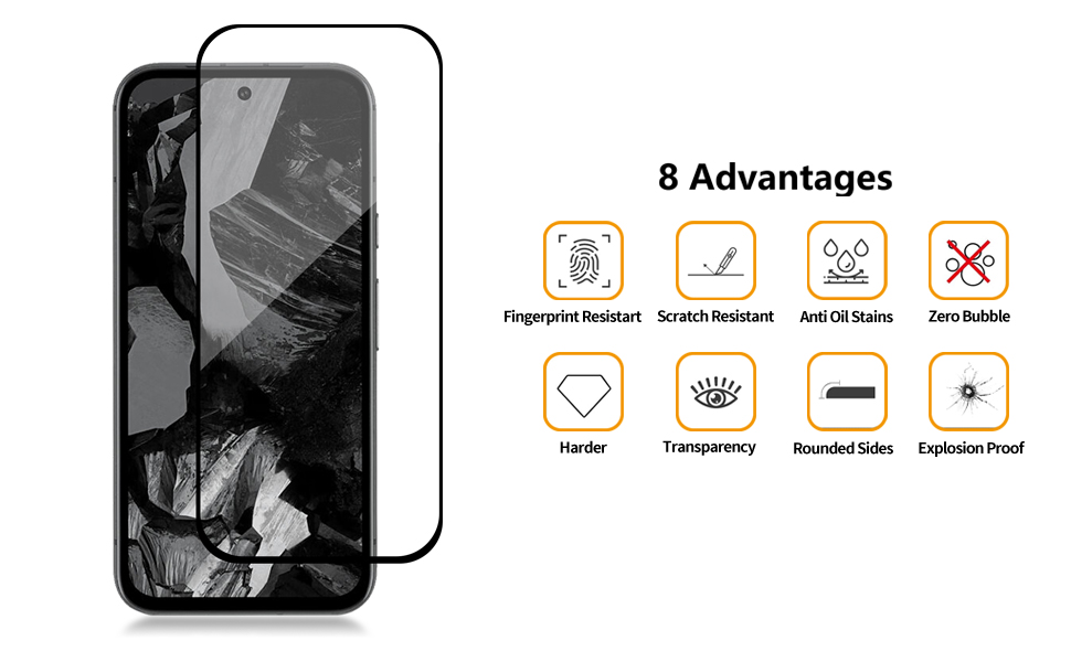 3 Pack for Google Pixel 8a Tempered Glass Screen Protector Black border, GKV4X G6GPR G576D