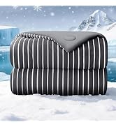 bedsmile Pinstripe Cooling Comforter Queen Size, Q-Max 0.45 Reversible Striped Cooling Blanket fo...