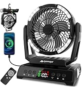 ayamaya Camping Fan with Light 20000mAh Rechargeable Tent Fan with Remote, 9 Speeds Battery Power...