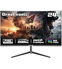 Great voell 24 Inch 200Hz Curved Gaming Monitor, FHD 1080P, 1ms FreeSync