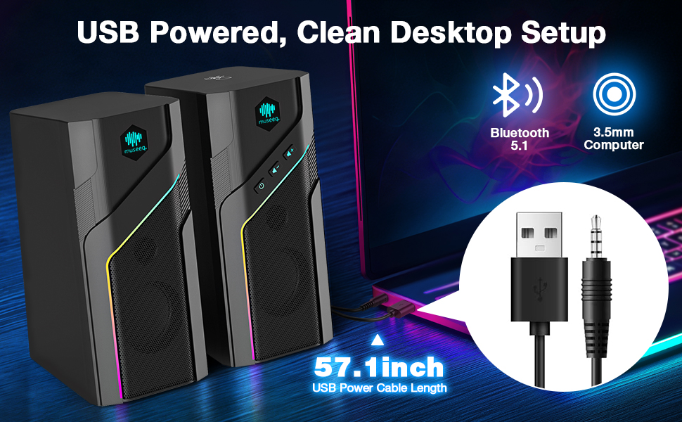 2.0 RGB USB Powered Bluetooth PC Desktop Computer Speakers