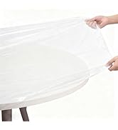 JINGIHE Clear Round Tablecloth, Waterproof Vinyl Fitted Table Cover with Elastic, Reusable Transp...