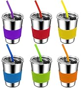 ShineMe Kids Cups with Straws and Lids, 12oz Spill Proof Toddle Straw Cups with Sleeves, Reusable...