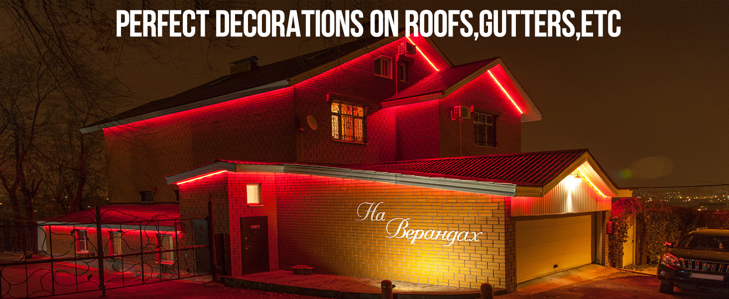perfect decorations on roof, gutters, etc