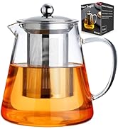 Baalaka Glass Teapot 18.6oz/550ml, Tea Pot with Removable Infusers for Loose Tea, Borosilicate Gl...