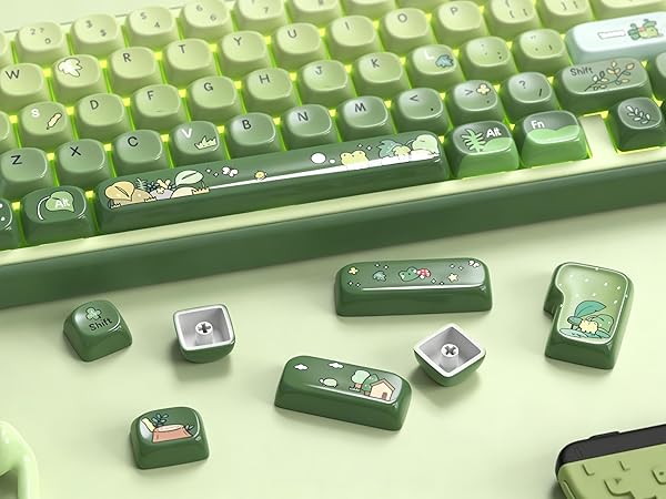 Cute Frog Keyboard keycaps Ceramic Style,Matcha Green moa keycap Set,dye Sublimation Keyboard caps