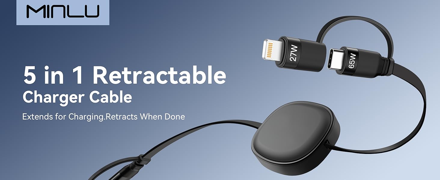 MINLU Premium 5 in 1 Retractable Multi Fast Charging Cable