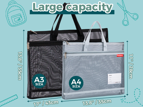 Large A3 A4 Size Mesh Zipper Pouch