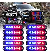 Xprite 10PCS LED Emergency Strobe Lights, Red Blue 12-LED Surface Mount Flashing Strobe Lights, S...