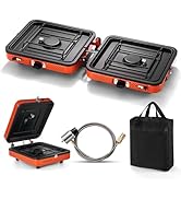 Odoland Portable 2 Burner Camping Stove Propane 17000 BTU/h Gas Stove Collapsible Backpacking Sto...