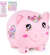 Piggy Bank Girls, Unbreakable Piggy Banks Large Money Coin Bank for Kids with DIY Stickers, for B...