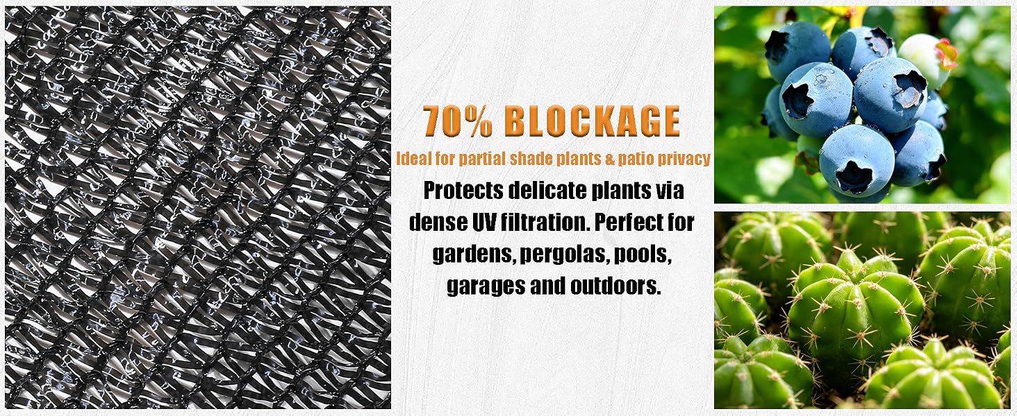 70% blockage ideal for partial shade plant and patio privacy