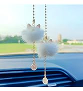 Cute Cat Pom Pom Accessory for Rearview Mirror, Little Fluffy Balls with Monogrammed “HI” Charms ...
