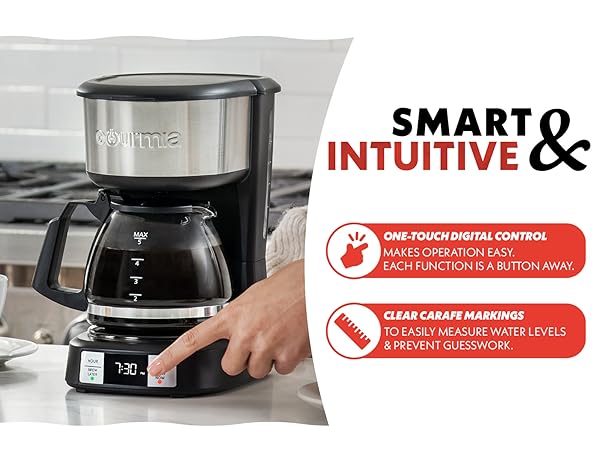 smart and intuitive one touch digital control carafe markings easy measure water levels gourmia