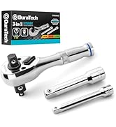 DURATECH Stubby Ratchet Set, 3-IN-1 Ratchet Handle, with 2 Extension Bars, 1/4", 3/8", 1/2" Drive...