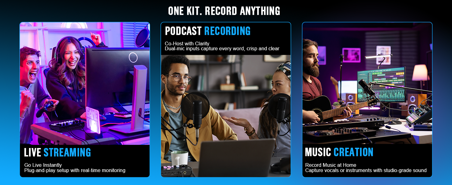 Dual microphones— perfect for co-hosted podcasts, live streams, and music sessions