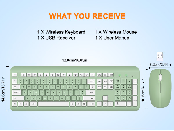 Wireless Keyboard and Mouse Combo, Full Size Silent Ergonomic Keyboard Mouse