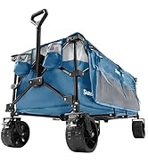 SUNNYFEEL 49''L 550lbs Heavy Duty Wagon Cart Foldable with Wheels,Extra Long Fold Up Wagons Carts...