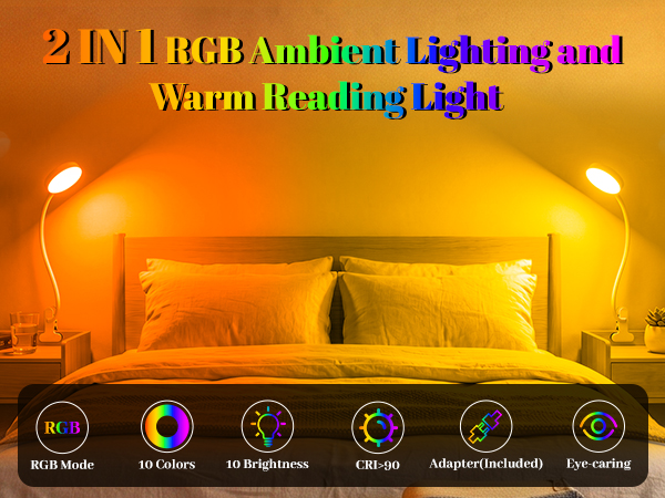 Clip on Lamp,10 RGB Colors+10 Brightness Clamp Light