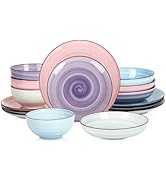 Selamica Ceramic 16-Pieces Dinnerware Set, Ceramic Dishes Set for 4, Kitchen Plates and Bowls Set...