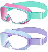 Vvinca Kids Swim Goggles with Comfort Fabric Strap 2 Pack, Wide View Anti-Fog/UV No Leak Swimming...
